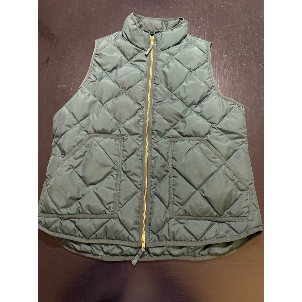 J.Crew Womens Excursion Quilted Down Vest Green Full Zip Pockets L 49194 HO12